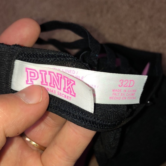Pink Victoria’s Secret black lace Strappy bra racer back size 32D lightly lined - Picture 8 of 8
